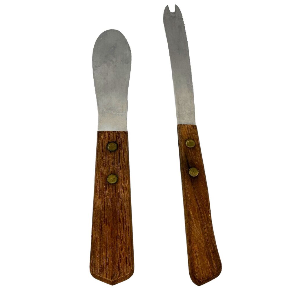 Vintage Frontier Forge Stainless Steel Scraper Kitchen Spatula Lot 2 Wood Handle